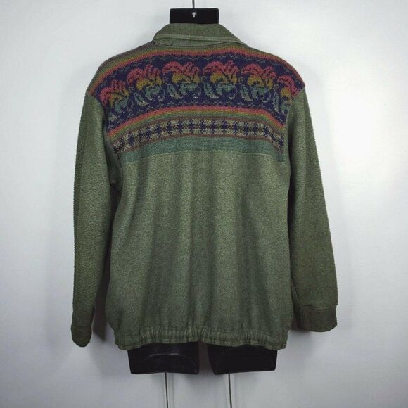 Tulchan Sage Green Zip Front Fleece Jacket M Wool Knit Panel Accent - Picture 3 of 9